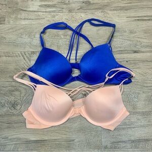 Victoria Secret 2 Satin Strappy Push Up Bras Front Snap